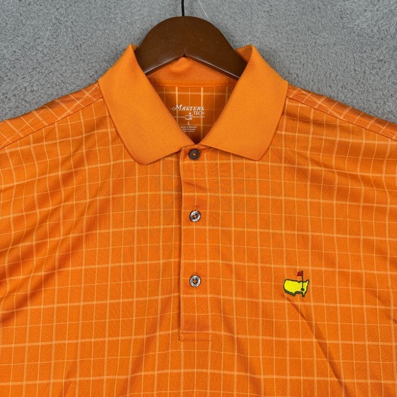 Masters Tech Other - Masters Tech Golf Polo Mens Large Orange Windowpane Check Short Sleeve Shirt